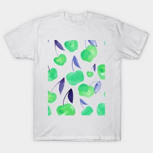 Watercolor cherries - green and blue T-Shirt